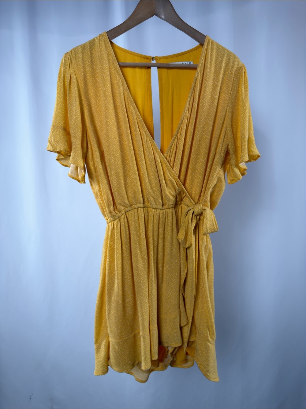 Vintage Abercrombie & Fitch Yellow Micro Dot Faux Wrap Dress Romper Medium